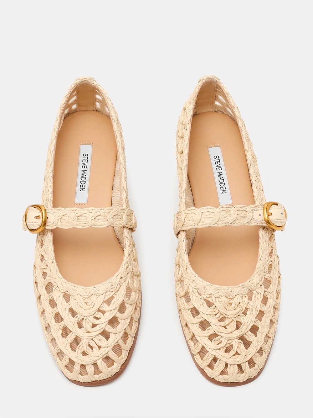 Steve Madden Cream Woven Mary Jane Flats with Gold Buckle - Picture 3 of 3